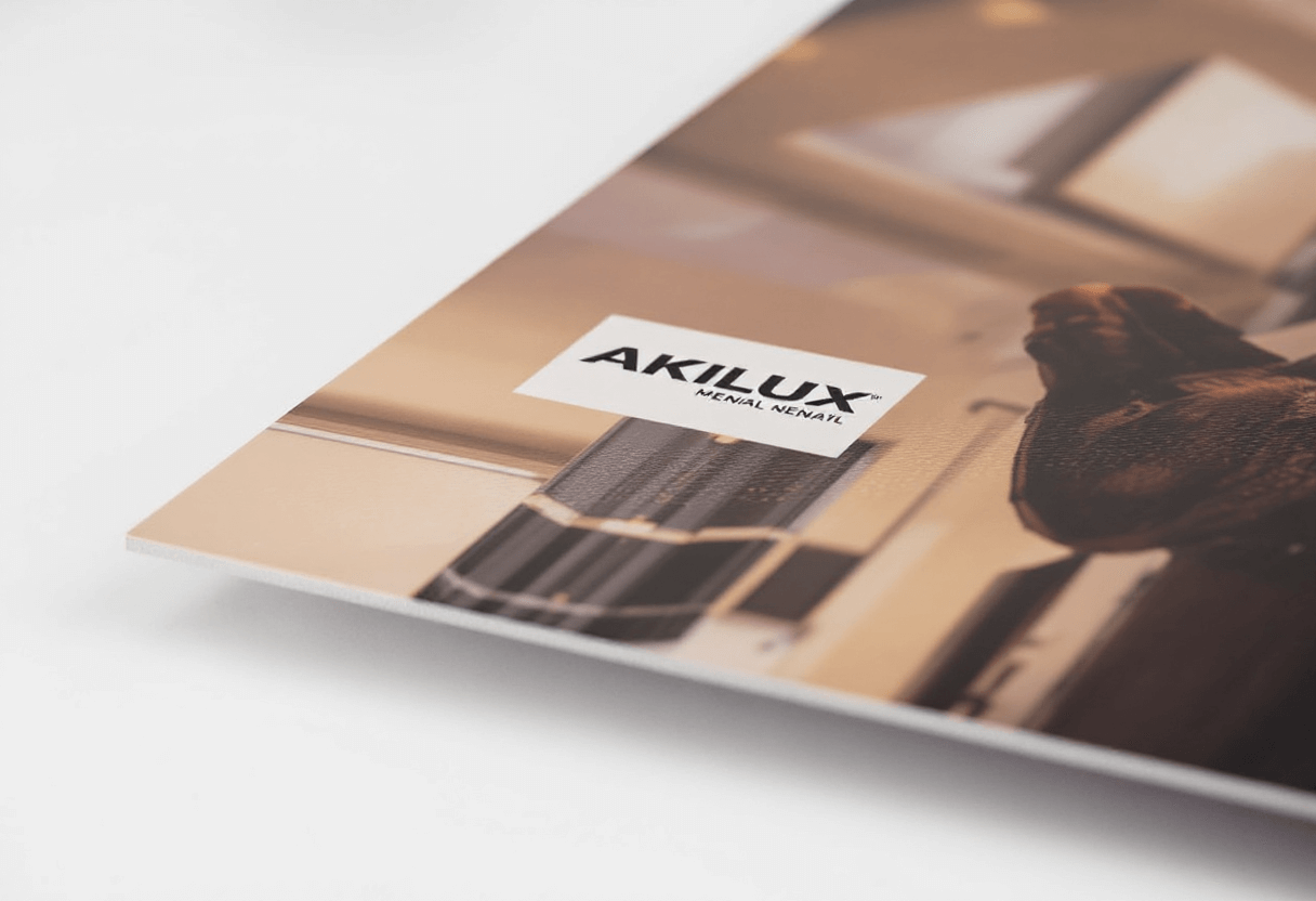 Gros plan sur un panneau Akilux, détails du matériau et branding neutre.